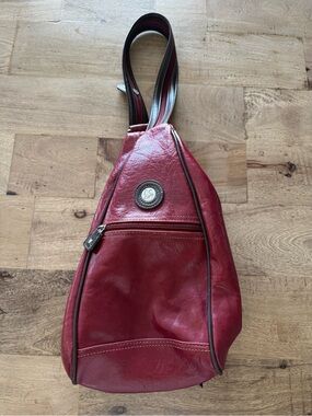 Vintage Mouflon red vegan leather backpack convertible straps bag